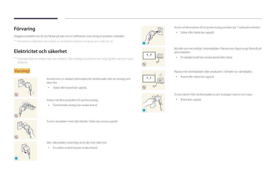 Samsung LH46UDDPUBB/EN manual Förvaring, Elektricitet och säkerhet 