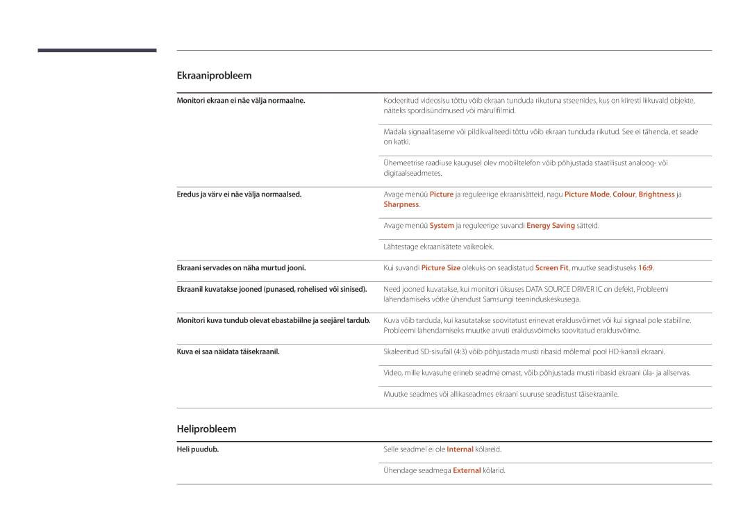 Samsung LH46UDDPUBB/EN manual Heliprobleem, Sharpness 