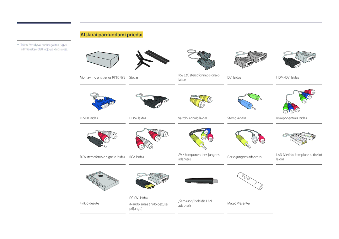 Samsung LH46UDDPUBB/EN manual Atskirai parduodami priedai, Garso jungties adapteris 