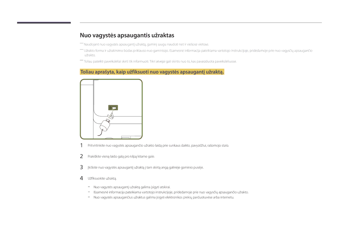 Samsung LH46UDDPUBB/EN manual Nuo vagystės apsaugantis užraktas 