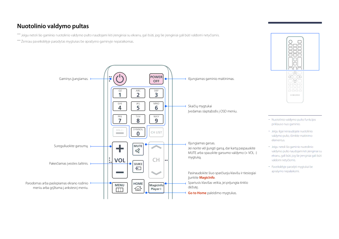 Samsung LH46UDDPUBB/EN manual Nuotolinio valdymo pultas, Vol 