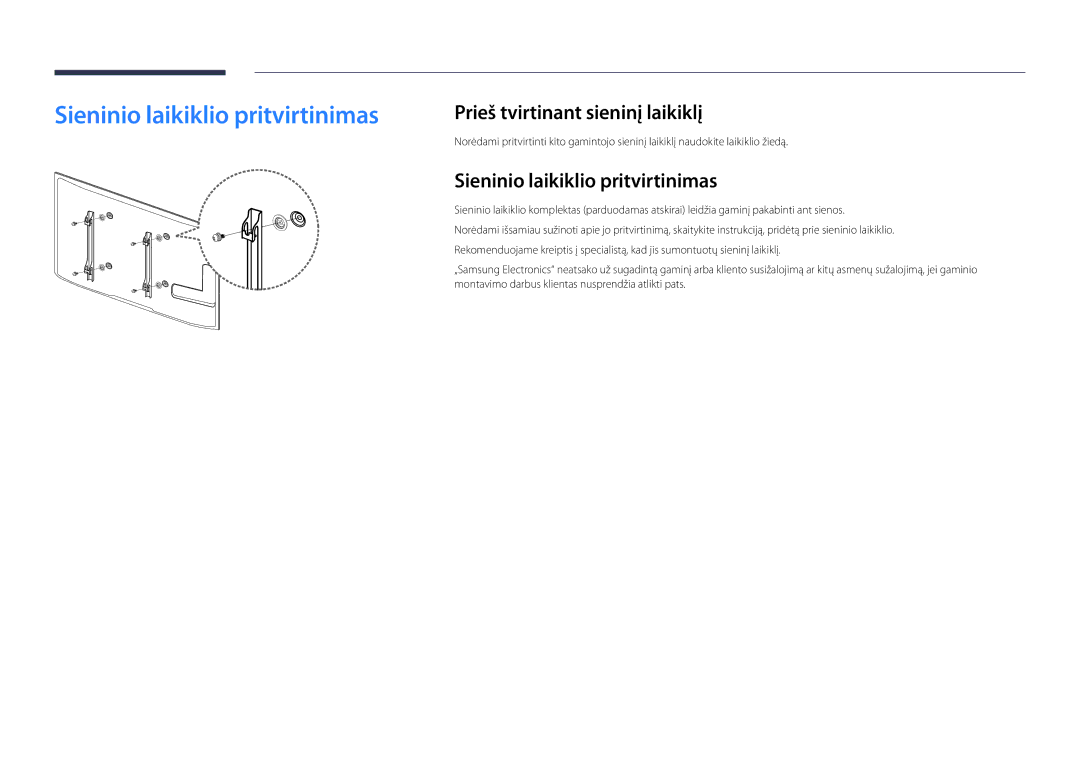 Samsung LH46UDDPUBB/EN manual Sieninio laikiklio pritvirtinimas, Prieš tvirtinant sieninį laikiklį 