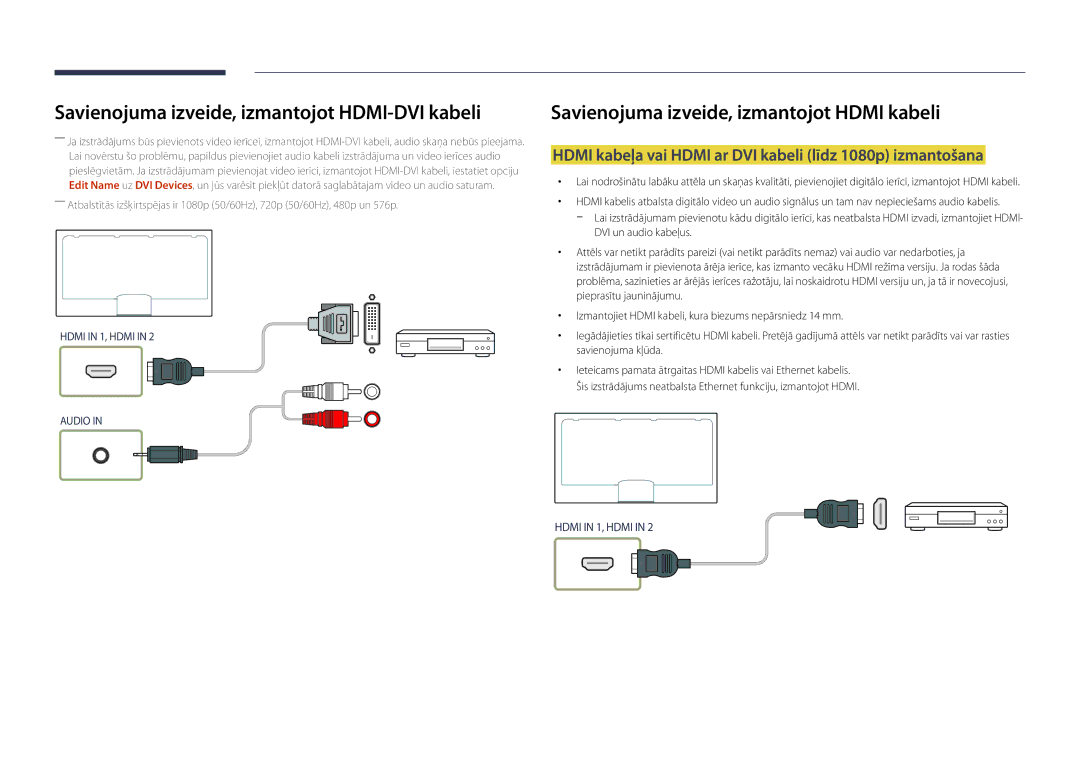 Samsung LH46UDDPUBB/EN manual Savienojuma izveide, izmantojot HDMI-DVI kabeli 