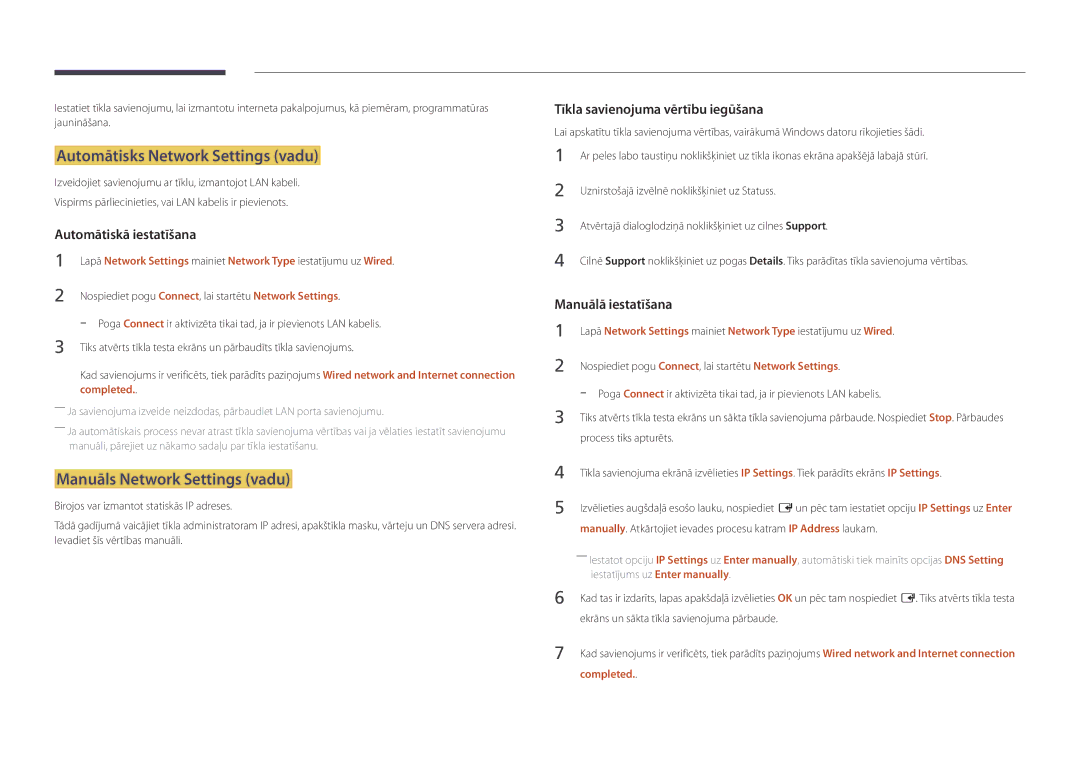 Samsung LH46UDDPUBB/EN manual Automātisks Network Settings vadu, Manuāls Network Settings vadu, Completed 