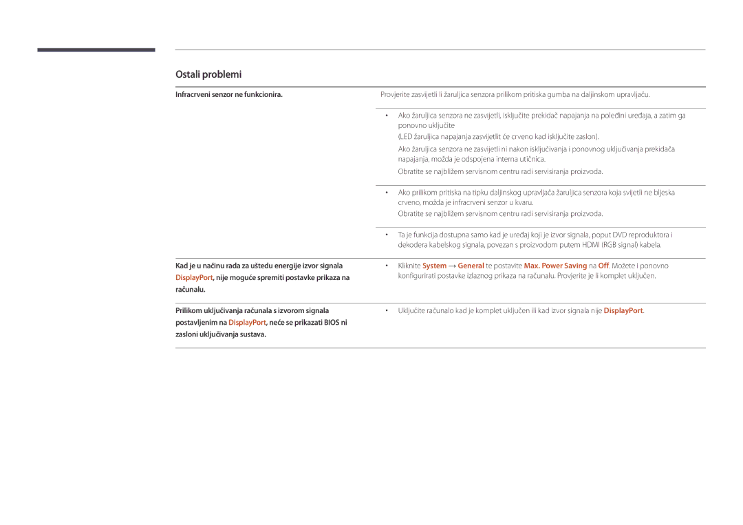 Samsung LH46UDDPUBB/EN manual Infracrveni senzor ne funkcionira 