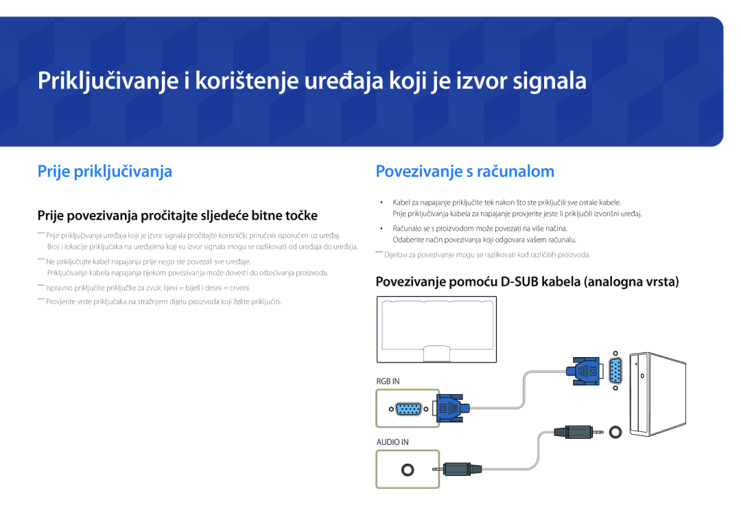 Samsung LH46UDDPUBB/EN manual Priključivanje i korištenje uređaja koji je izvor signala, Prije priključivanja 