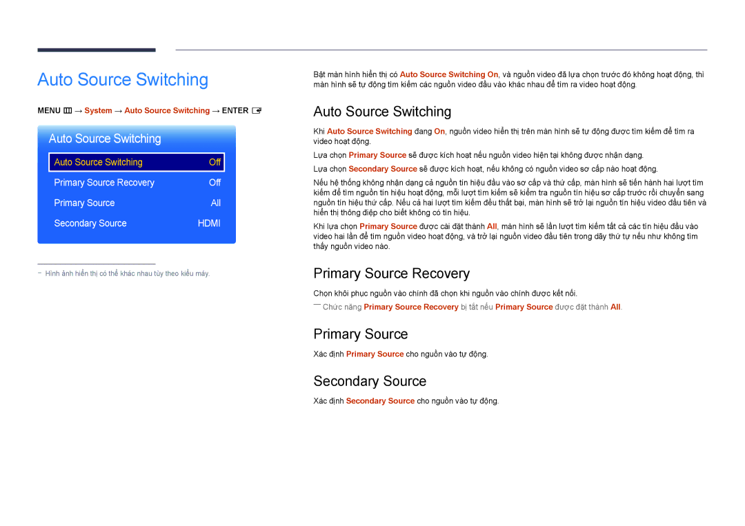 Samsung LH46UDDPUBB/XY manual Auto Source Switching, Primary Source Recovery, Secondary Source 