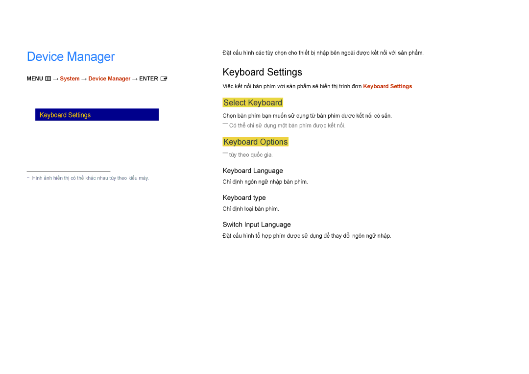 Samsung LH46UDDPUBB/XY manual Device Manager, Keyboard Settings, Select Keyboard, Keyboard Options 