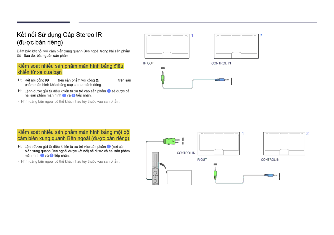 Samsung LH46UDDPUBB/XY manual Kết nối Sử dụng Cáp Stereo IR được bán riêng 