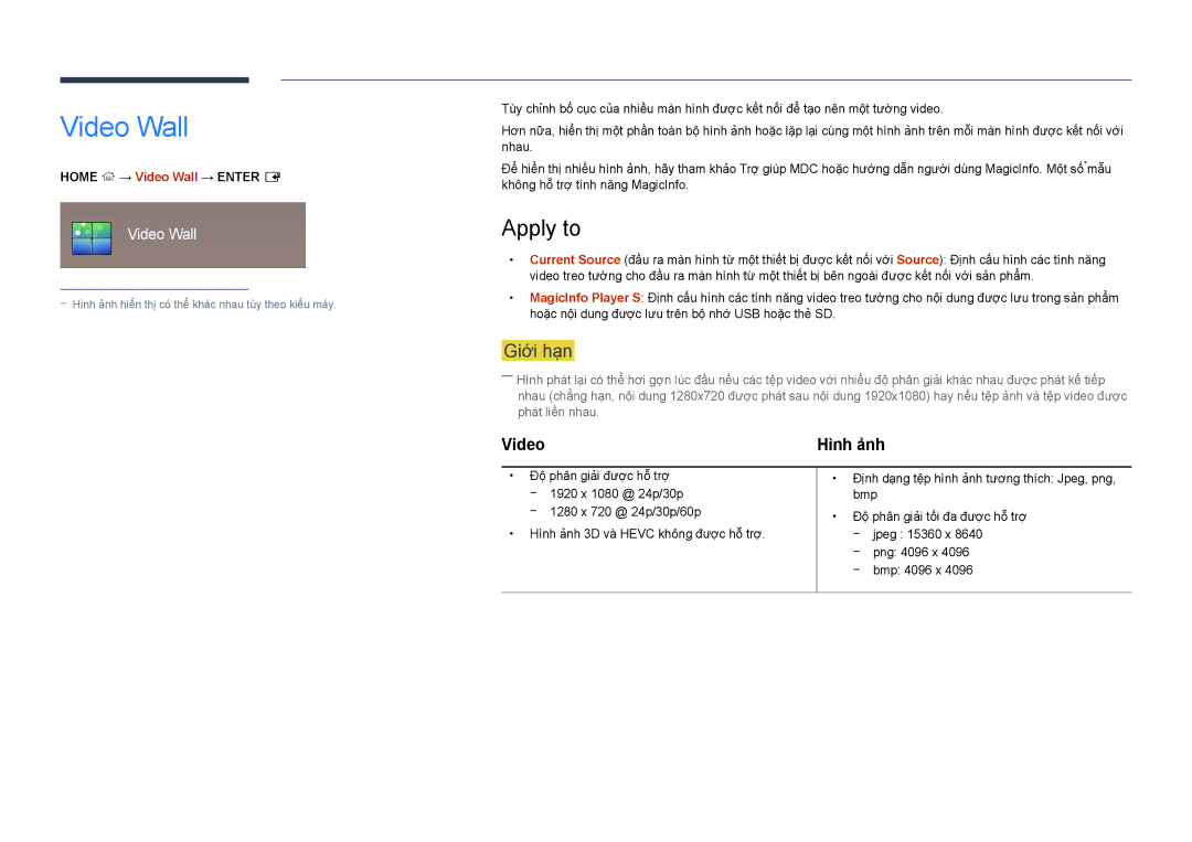 Samsung LH46UDDPUBB/XY manual Video Wall, Apply to 