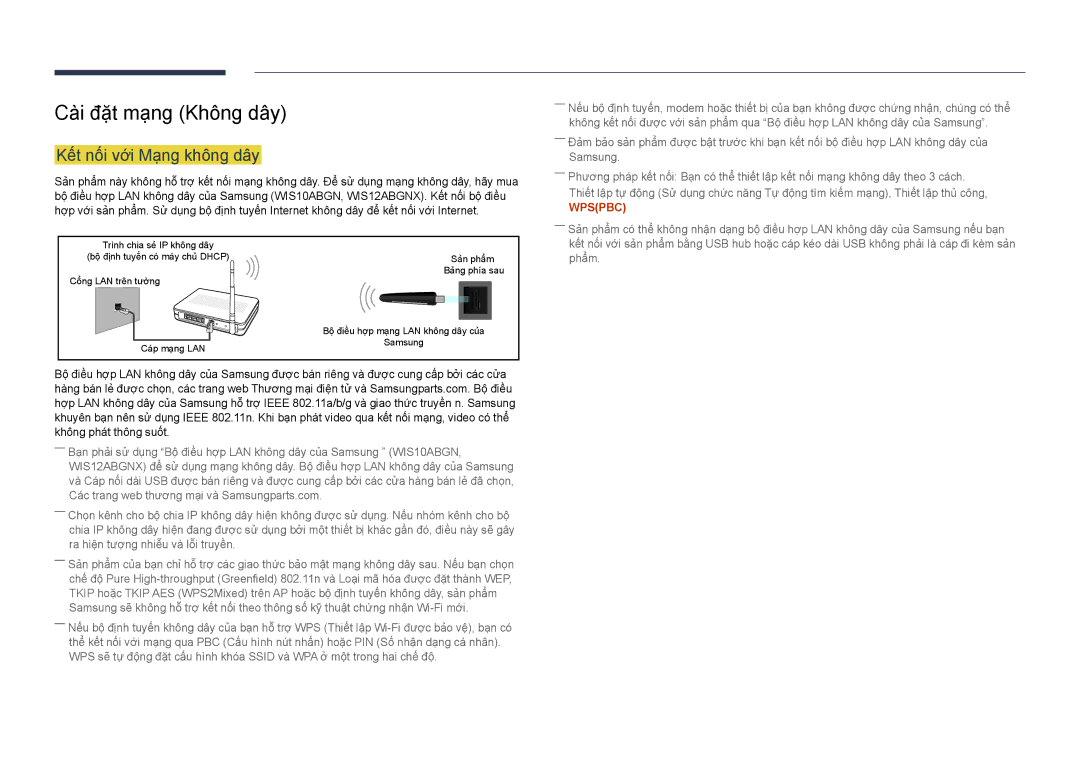 Samsung LH46UDDPUBB/XY manual Cà̀i đặt mạ̣ng Không dây, Kêt nối với Mạng không dây 