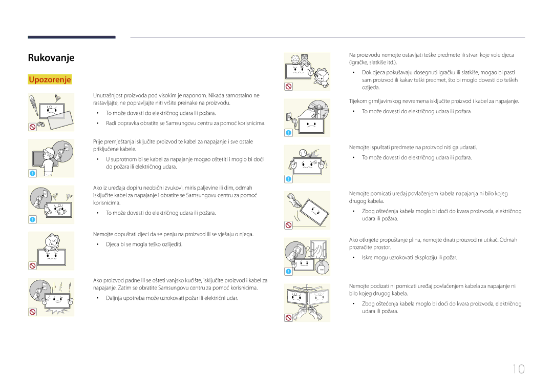 Samsung LH55UDEBLBB/EN, LH46UDEBLBB/EN manual Rukovanje, Daljnja upotreba može uzrokovati požar ili električni udar 