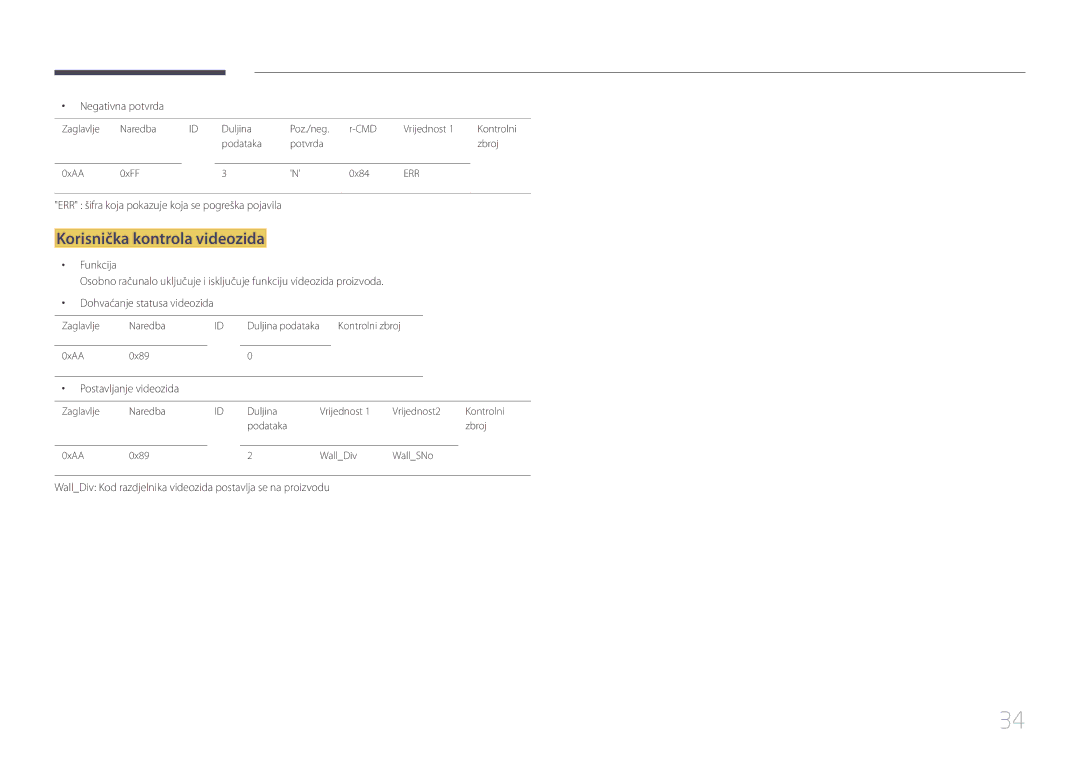 Samsung LH55UDEBLBB/EN manual Korisnička kontrola videozida, WallDiv Kod razdjelnika videozida postavlja se na proizvodu 