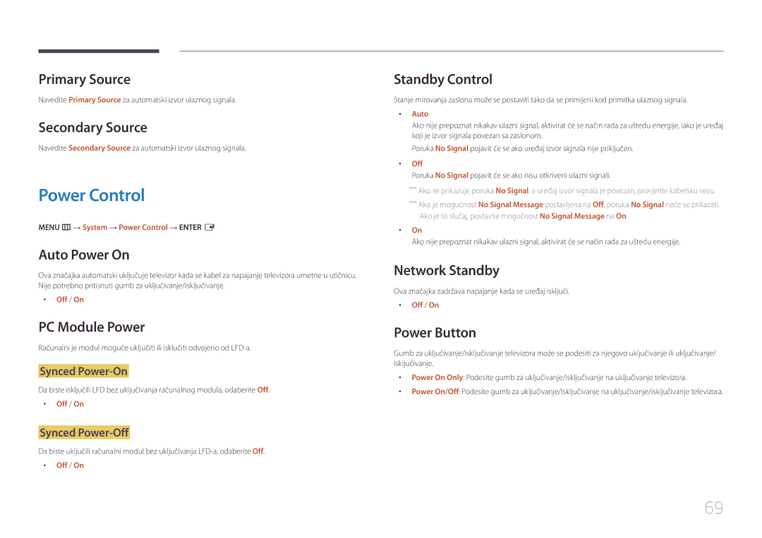 Samsung LH55UDEHLBB/EN, LH46UDEBLBB/EN, LH55UDEBLBB/EN, LH46UDECLBB/EN manual Power Control 