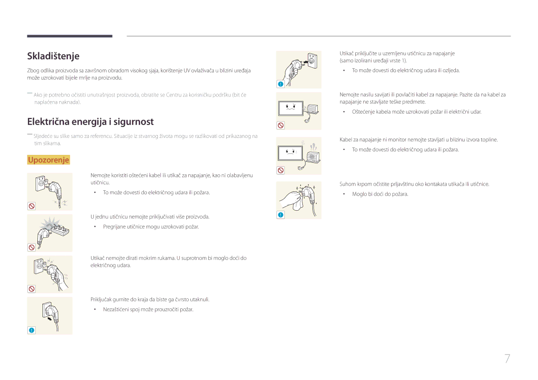 Samsung LH46UDECLBB/EN, LH46UDEBLBB/EN, LH55UDEHLBB/EN, LH55UDEBLBB/EN manual Skladištenje, Električna energija i sigurnost 