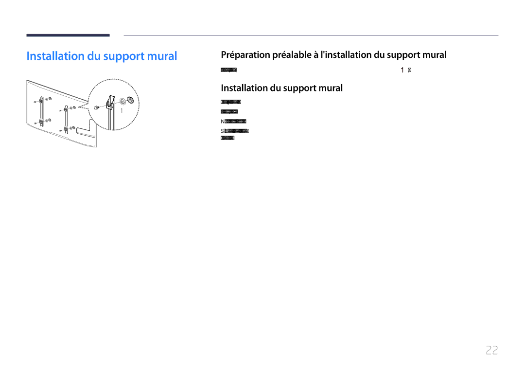 Samsung LH55UDEBLBB/EN manual Installation du support mural, Préparation préalable à linstallation du support mural 