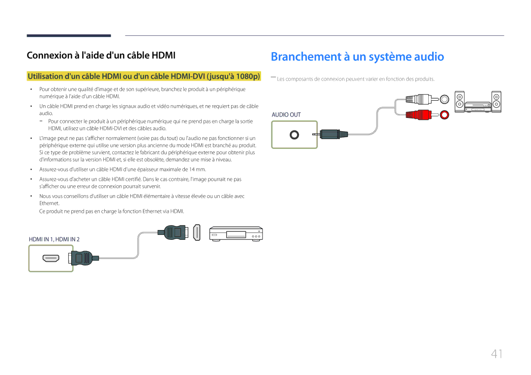 Samsung LH55UDEHLBB/EN, LH46UDEBLBB/EN, LH55UDEBLBB/EN, LH46UDEHLBB/EN, LH46UDECLBB/EN manual Branchement à un système audio 