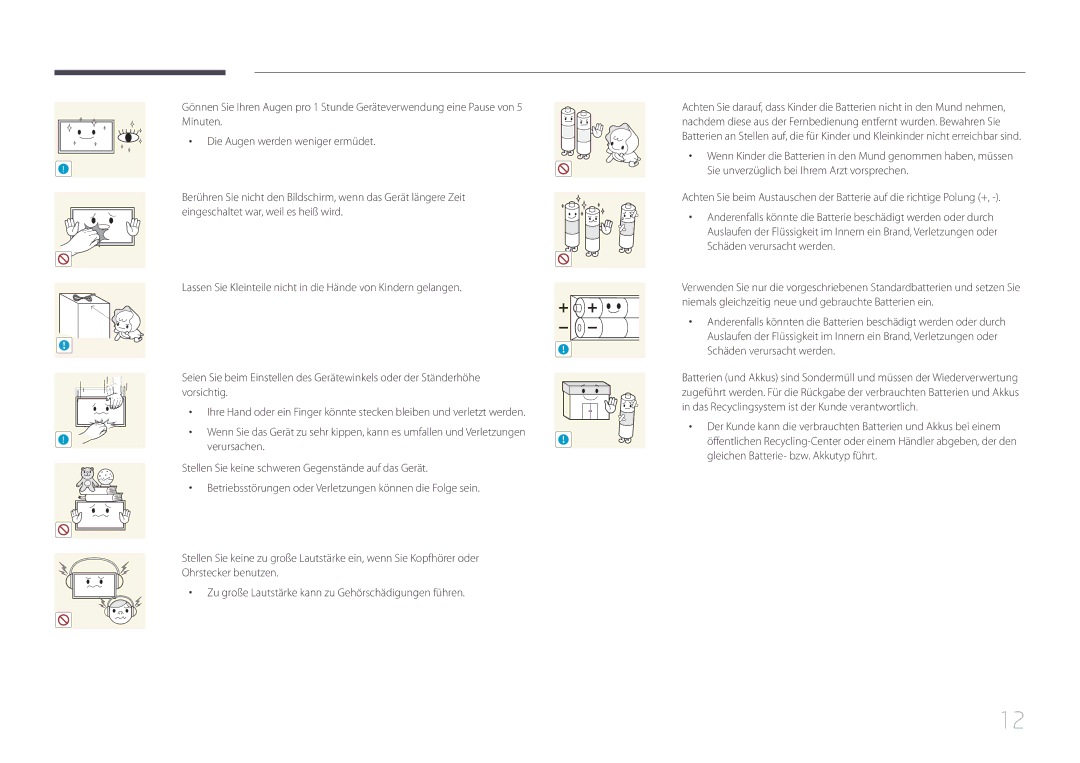 Samsung LH55UDEBLBB/EN, LH46UDEBLBB/EN, LH55UDEHLBB/EN Verursachen, Stellen Sie keine schweren Gegenstände auf das Gerät 