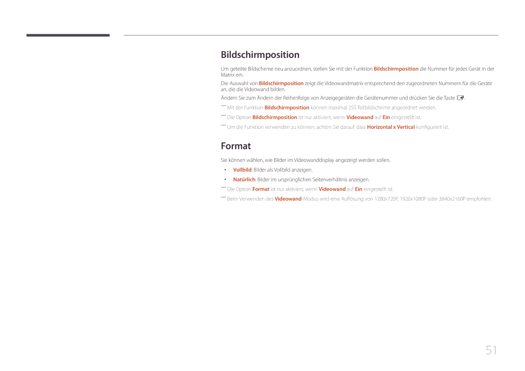 Samsung LH55UDEHLBB/EN, LH46UDEBLBB/EN, LH55UDEBLBB/EN, LH46UDEHLBB/EN, LH46UDECLBB/EN manual Bildschirmposition, Format 