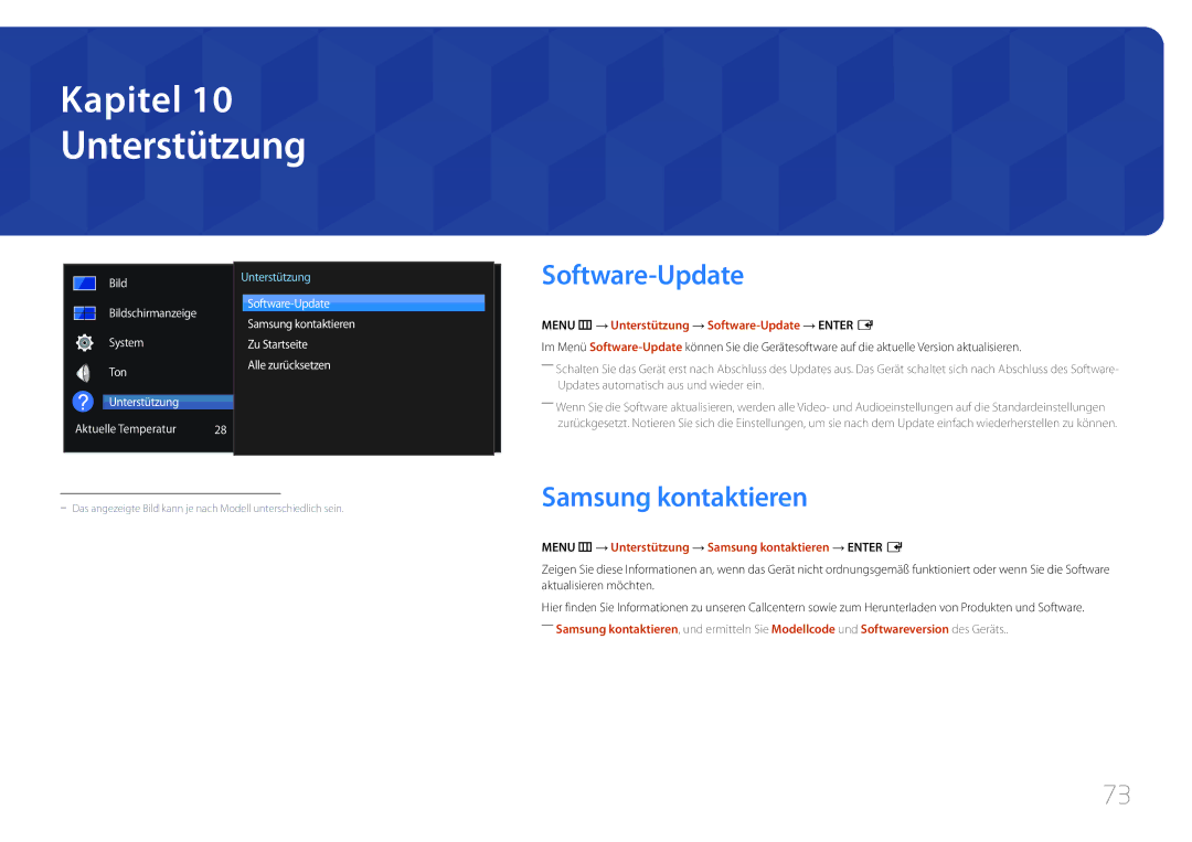 Samsung LH46UDEHLBB/EN, LH46UDEBLBB/EN, LH55UDEHLBB/EN, LH55UDEBLBB/EN Unterstützung, Software-Update, Samsung kontaktieren 