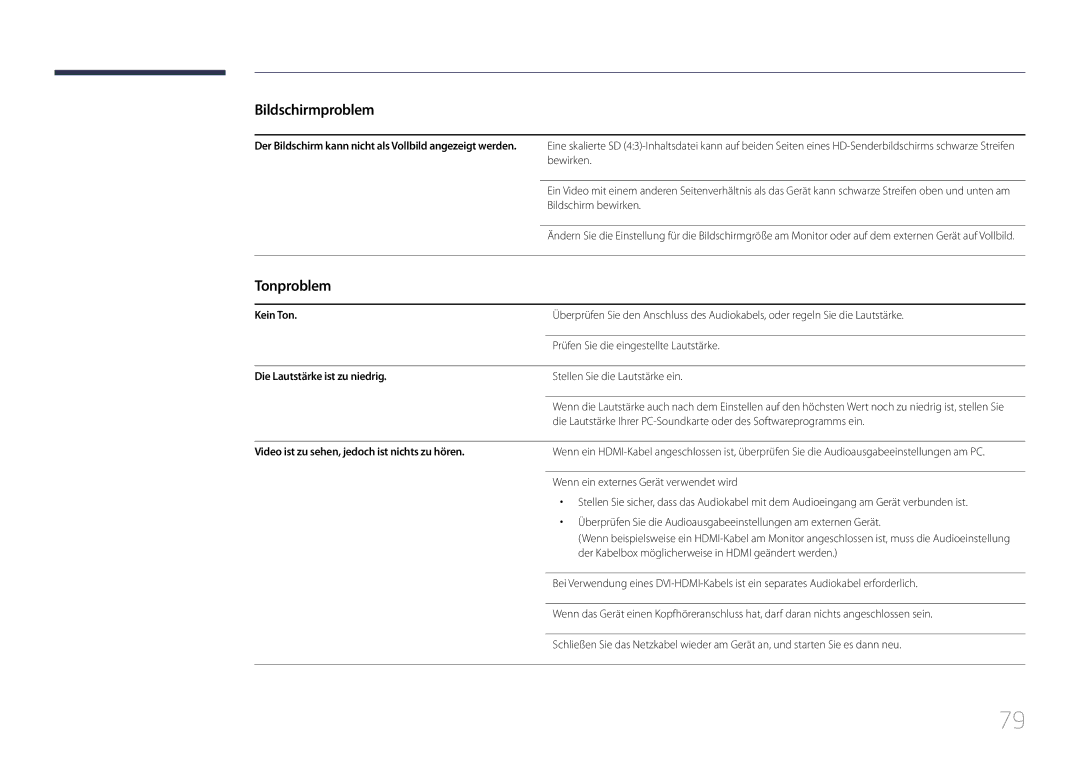 Samsung LH46UDECLBB/EN manual Tonproblem, Kein Ton, Prüfen Sie die eingestellte Lautstärke, Die Lautstärke ist zu niedrig 