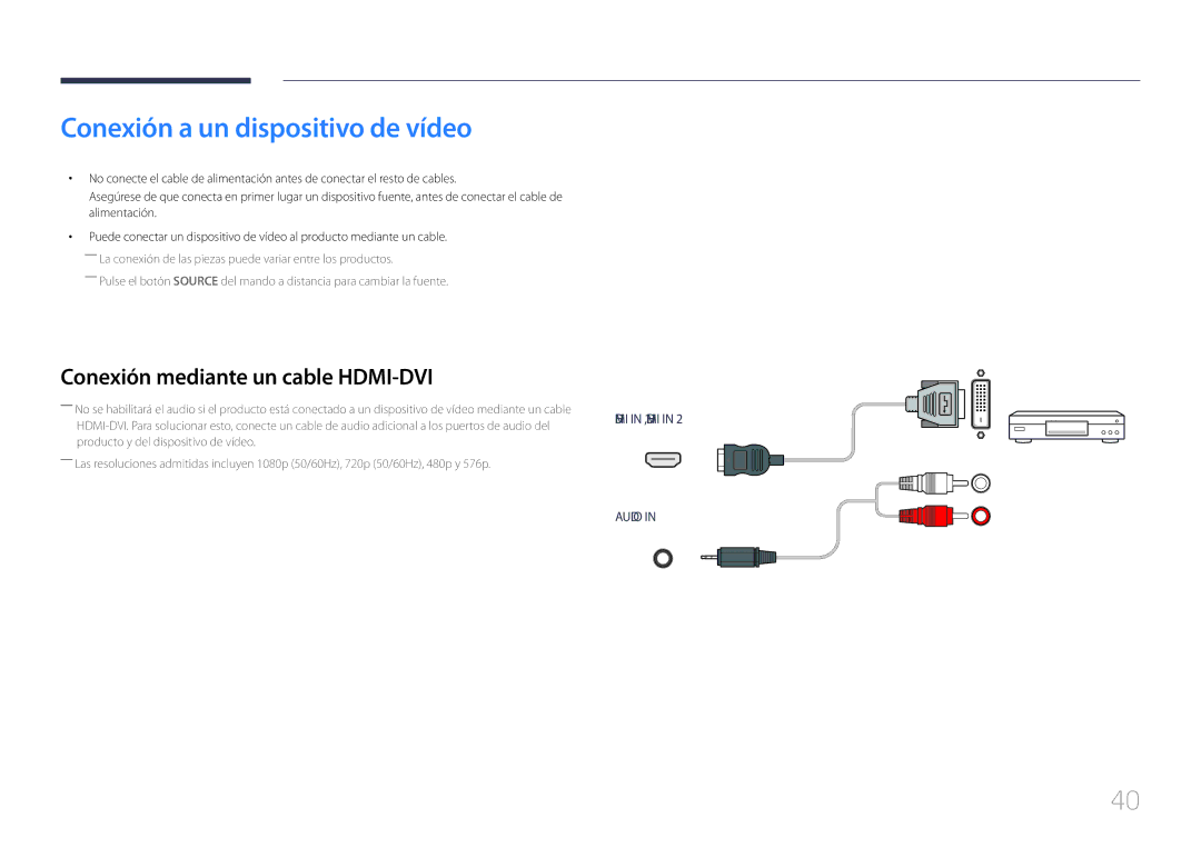 Samsung LH46UDEBLBB/EN, LH55UDEHLBB/EN manual Conexión a un dispositivo de vídeo, Conexión mediante un cable HDMI-DVI 