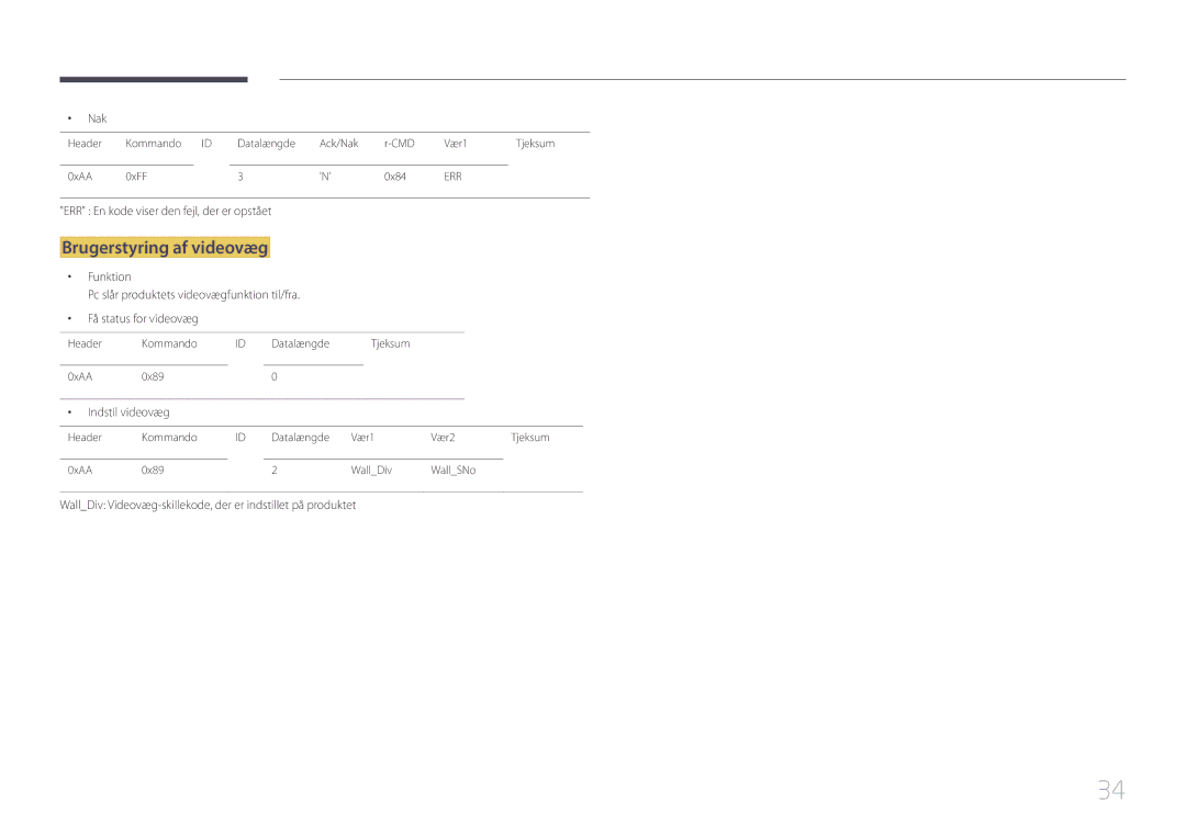 Samsung LH46UDECLBB/EN, LH46UDEBLBB/EN, LH55UDEHLBB/EN, LH55UDEBLBB/EN manual Få status for videovæg, Indstil videovæg 