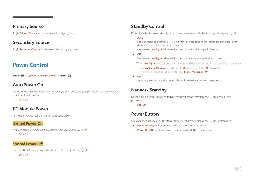 Samsung LH46UDECLBB/EN, LH46UDEBLBB/EN, LH55UDEHLBB/EN, LH55UDEBLBB/EN, LH46UDEHLBB/EN manual Power Control 