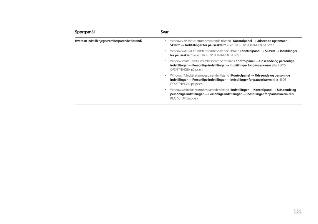 Samsung LH46UDECLBB/EN, LH46UDEBLBB/EN, LH55UDEHLBB/EN Spørgsmål, Svar, Hvordan indstiller jeg strømbesparende tilstand? 