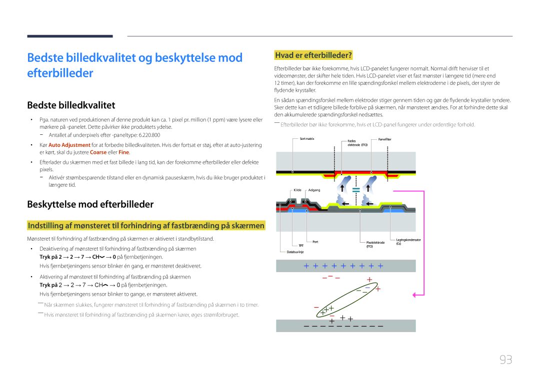 Samsung LH46UDEHLBB/EN manual Bedste billedkvalitet og beskyttelse mod efterbilleder, Beskyttelse mod efterbilleder 