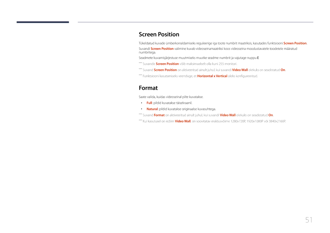 Samsung LH55UDEHLBB/EN, LH46UDEBLBB/EN, LH55UDEBLBB/EN, LH46UDEHLBB/EN, LH46UDECLBB/EN manual Screen Position, Format 