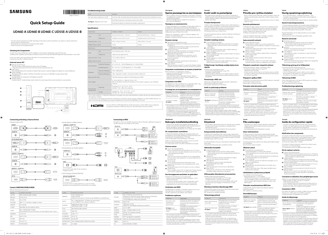 Samsung LH55UDEHLBB/EN manual Kratki vodič za postavljanje, Příručka pro rychlou instalaci, Hurtig opsætningsvejledning 