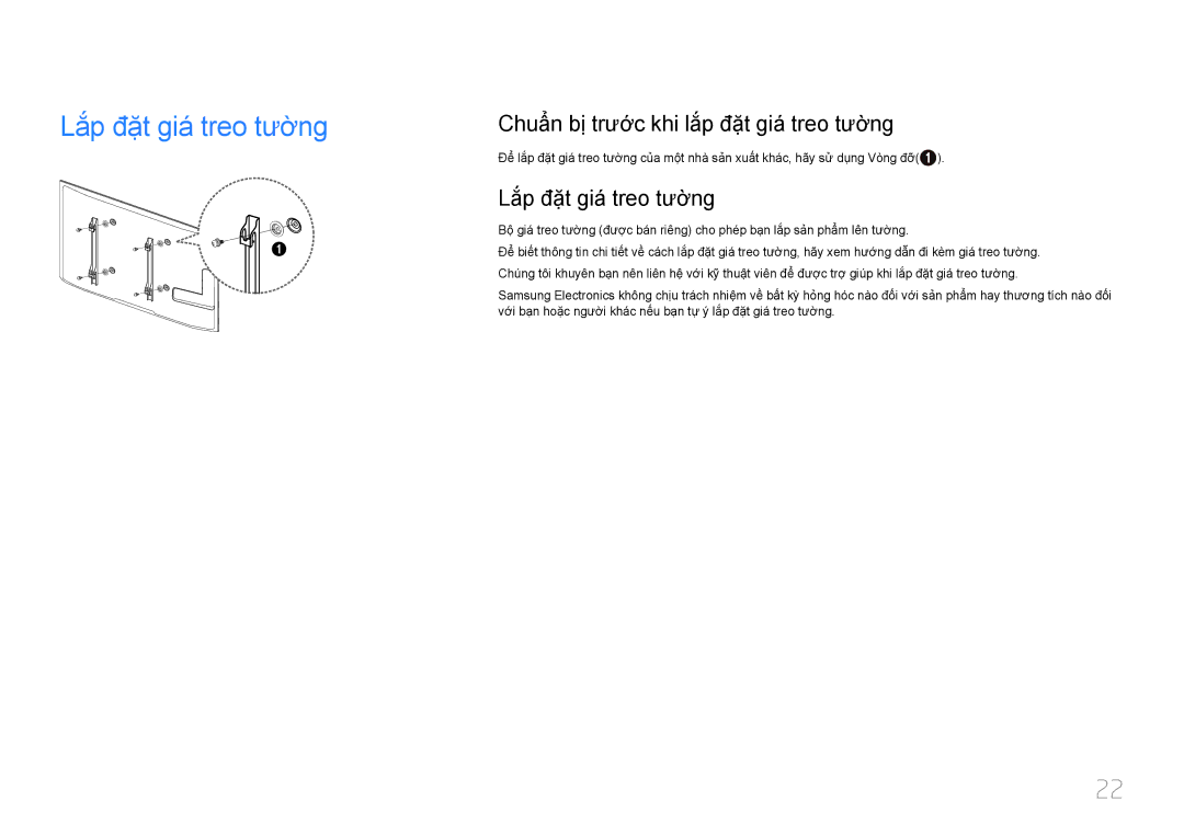 Samsung LH46UDEBLBB/XV, LH46UDECLBB/XY manual Lắp đặt giá treo tường, Chuẩn bị trươc khi lắp đặt giá treo tường 