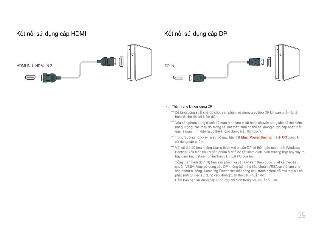 Samsung LH46UDEBLBB/XY, LH46UDEBLBB/XV, LH46UDECLBB/XY manual Kế́t nố́i sử dụng cá́p Hdmi, Kế́t nố́i sử dụng cá́p DP 