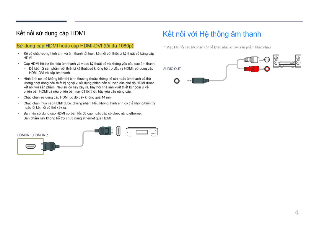 Samsung LH46UDEHLBB/XV manual Kết nối vơi Hệ thống âm thanh, Sư dung cáp Hdmi hoặc cáp HDMI-DVI tối đa 1080p 