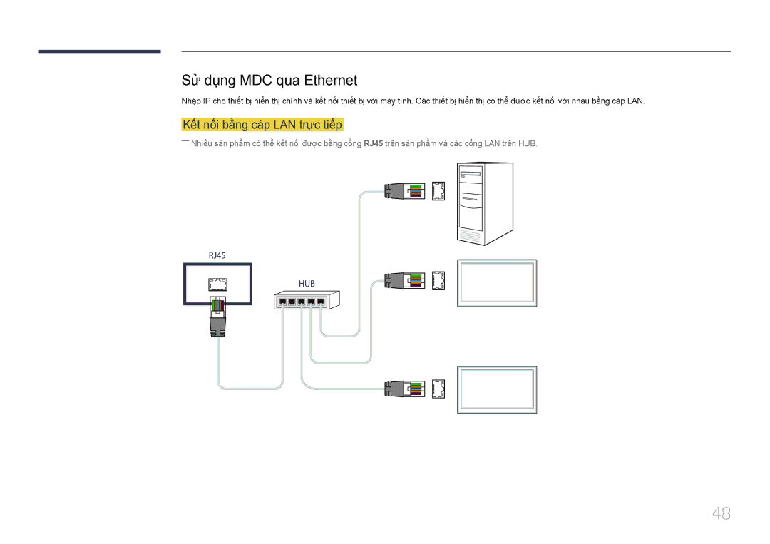 Samsung LH55UDEBLBB/XL, LH46UDEBLBB/XV, LH46UDECLBB/XY manual Sư dung MDC qua Ethernet, Kết nối bằng cáp LAN trực tiếp 