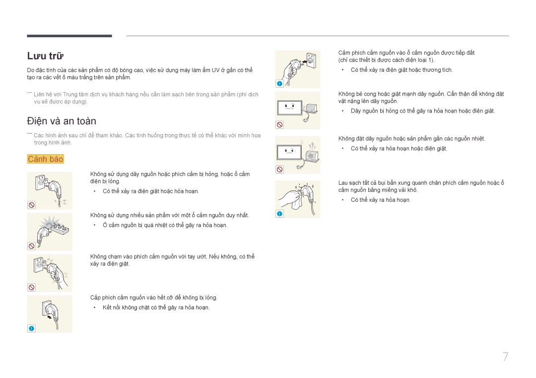 Samsung LH55UDEBLBB/XV, LH46UDEBLBB/XV, LH46UDECLBB/XY, LH46UDEBLBB/XL, LH46UDECLBB/XV manual Lưu trữ, Điện và an toàn 
