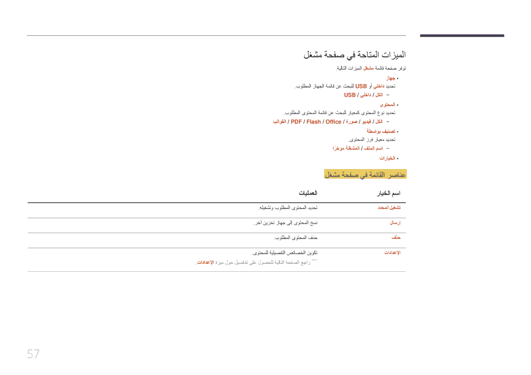 Samsung LH55UDEPLBB/NG, LH46UDEPLBB/NG manual لغشم ةحفص يف ةحاتملا تازيملا, تايلمعلا رايخلا مسا 