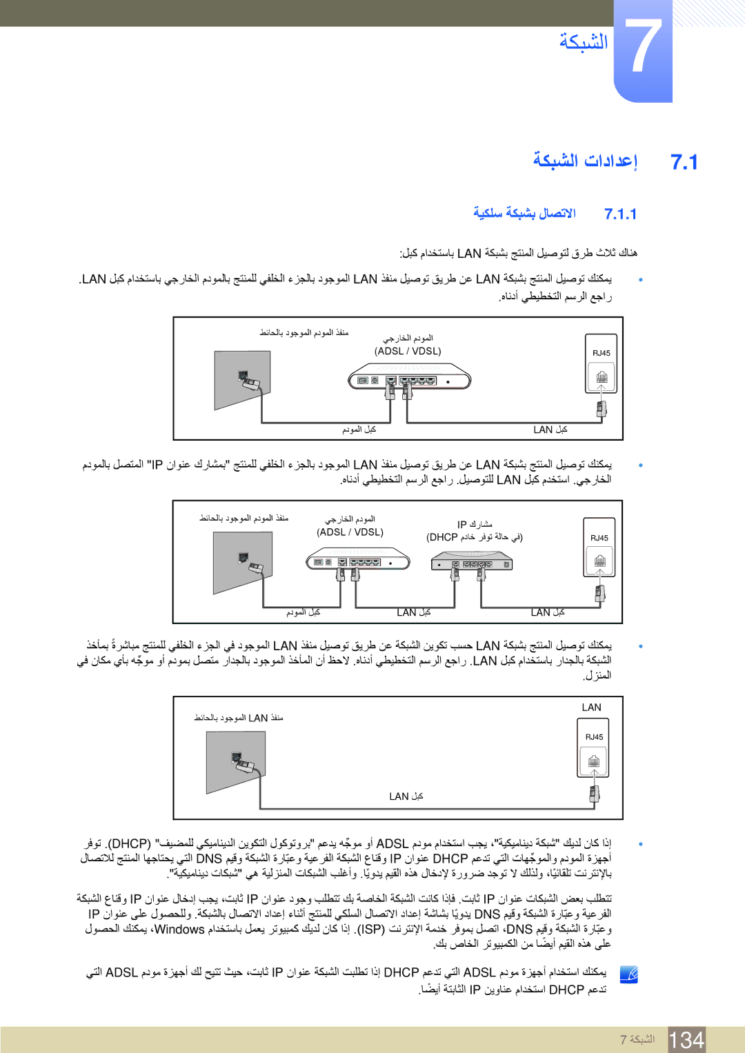 Samsung LH32MEBPLGC/NG, LH46UEAPLGC/EN, LH55UEPLGC/XY, LH46MEBPLGC/HD, LH40MEBPLGC/XY ةكبشلا تادادعإ, ةيكلس ةكبشب لاصتلاا 