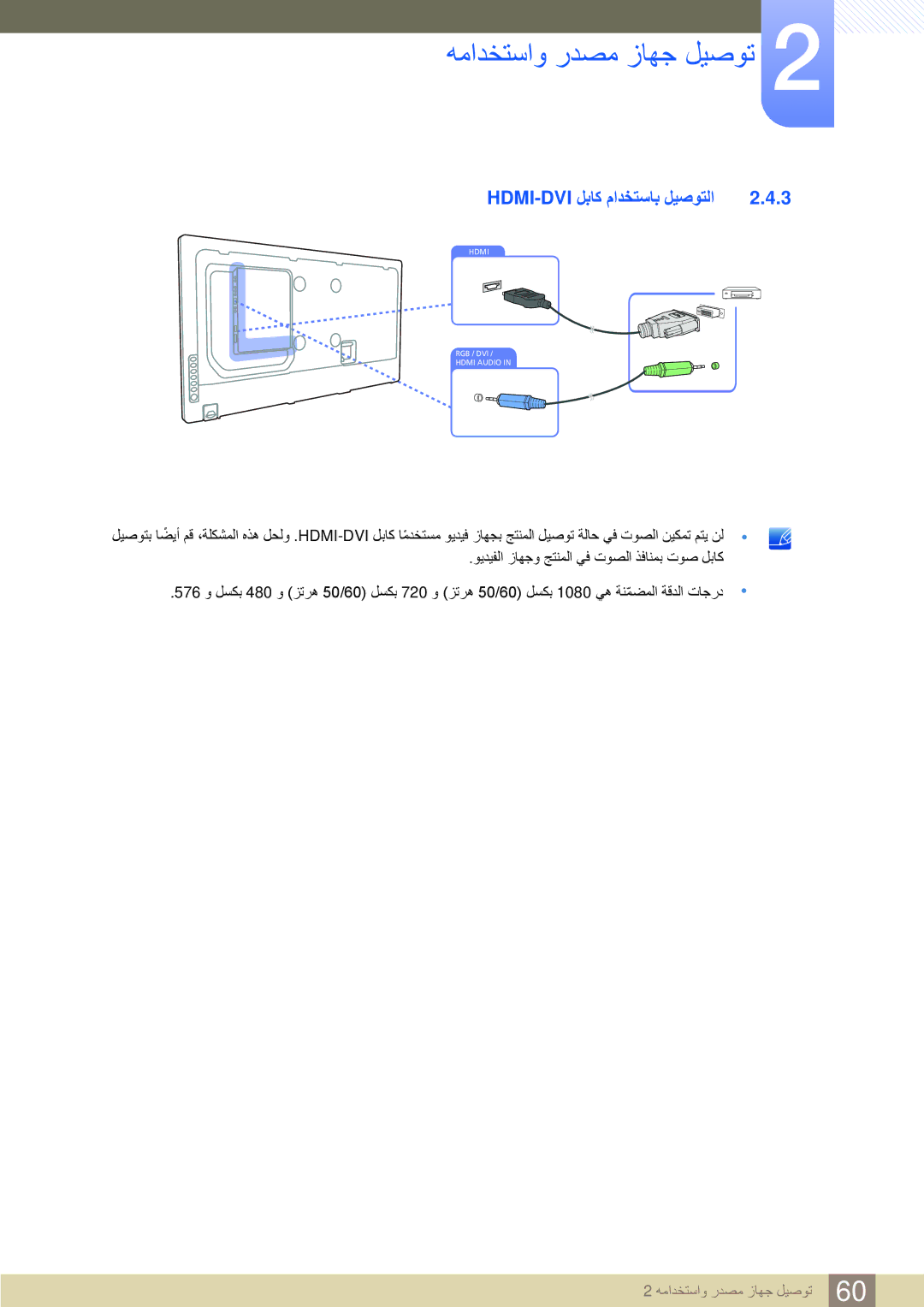 Samsung LH46UEAPLGC/EN, LH55UEPLGC/XY, LH46MEBPLGC/HD, LH40MEBPLGC/XY, LH46UEAPLGC/NG manual Hdmi-Dvi لباك مادختساب ليصوتلا 