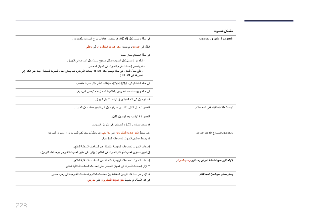 Samsung LH55UECPLGC/NG, LH46UECPLGC/NG, LH46UECPLGC/HD manual 223, يلخاد ىلإ نويزفيلتلا توص ربكم رييغتب مقو توصلا ىلإ لقتنا 