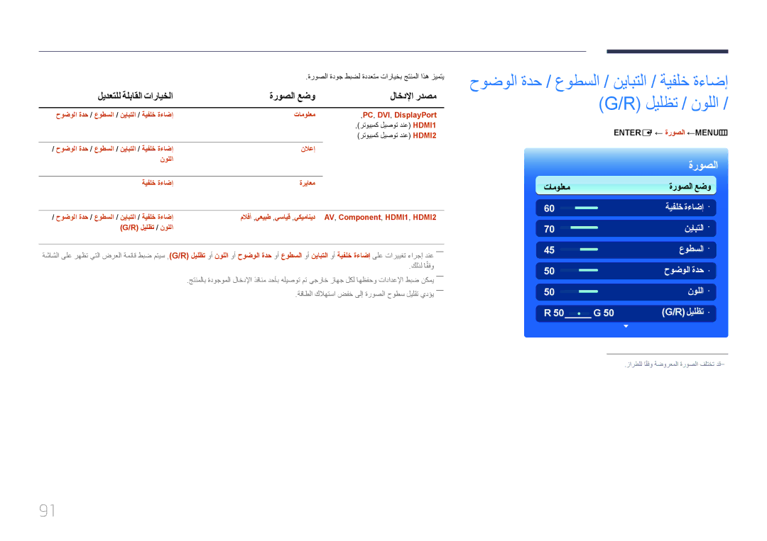 Samsung LH55UECPLGC/NG ليدعتلل ةلباقلا تارايخلا ةروصلا عضو لاخدلإا ردصم, ةروصلا ةدوج طبضل ةددعتم تارايخب جتنملا اذه زيمتي 