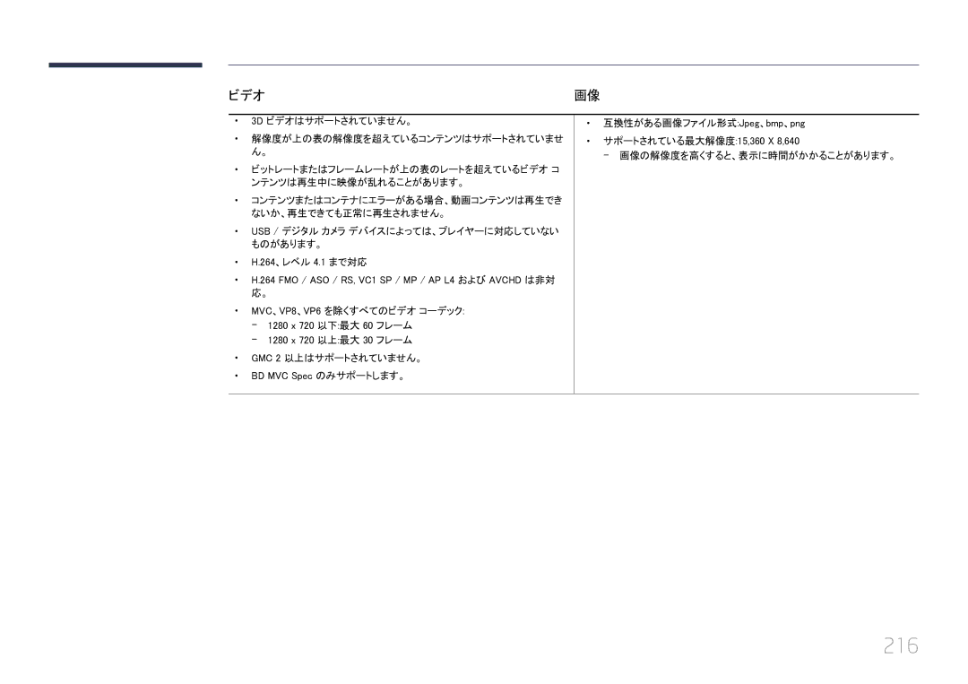 Samsung LH46UECPLGC/XJ, LH55UECPLGC/XJ manual 216, ビデオ 