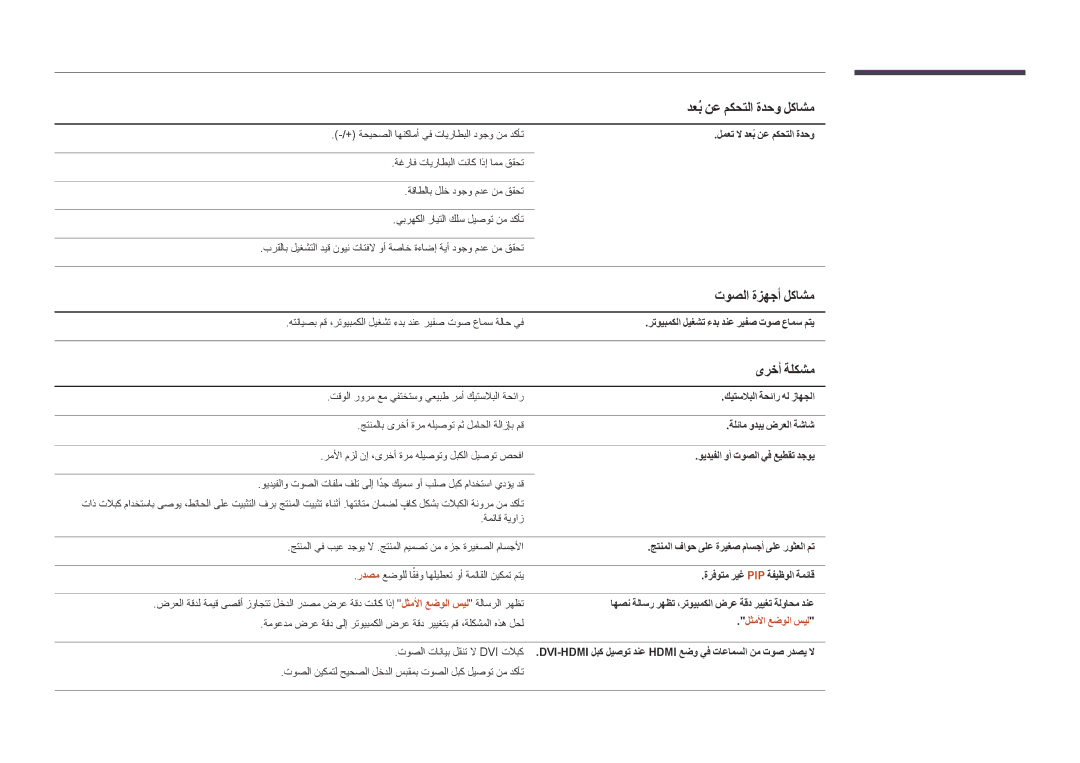 Samsung LH55UEDPLGC/UE, LH46UEDPLGC/EN manual دعبُ نع مكحتلا ةدحو لكاشم, توصلا ةزهجأ لكاشم, ىرخأ ةلكشم, لثملأا عضولا سيل 