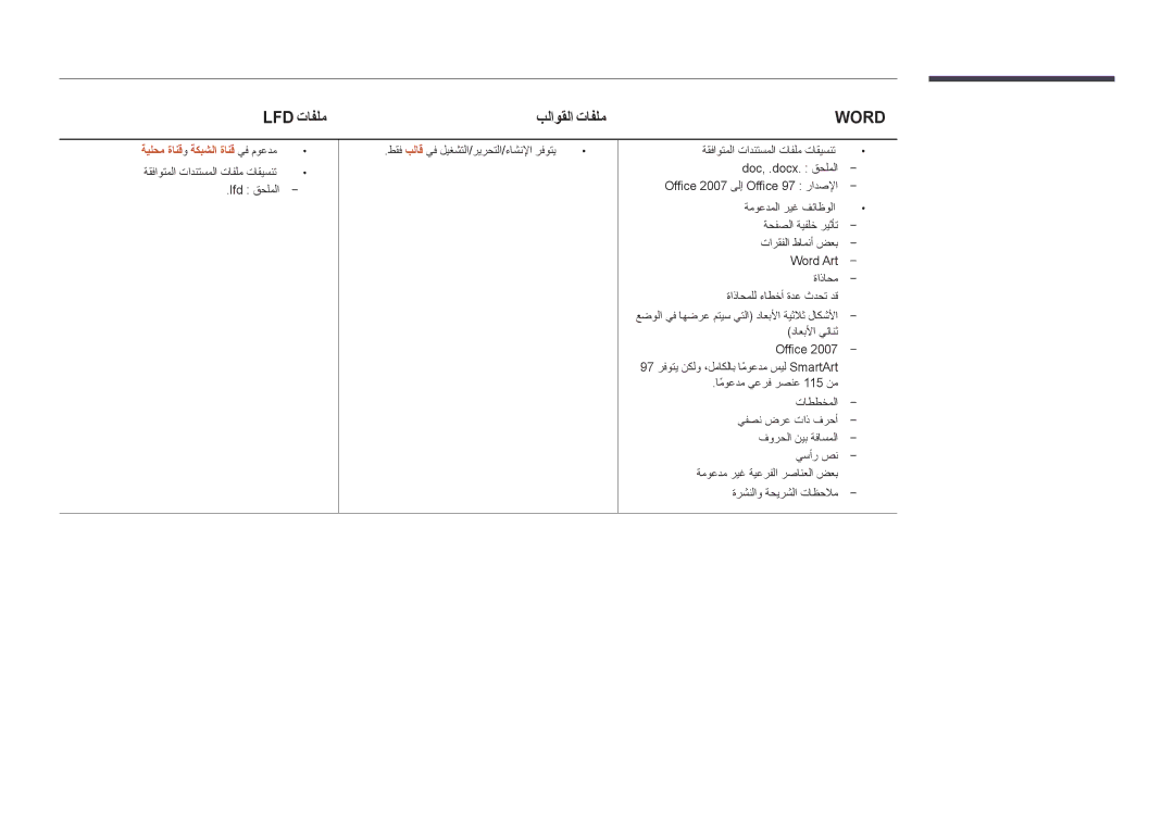 Samsung LH46UEDPLGC/EN, LH55UEDPLGC/EN, LH55UEDPLGC/NG, LH46UEDPLGC/NG, LH46UEDPLGC/SM manual Lfd تافلم بلاوقلا تافلم, Word 