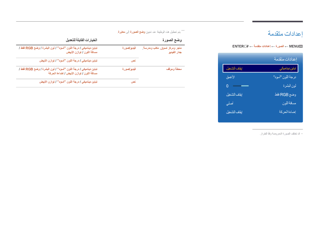 Samsung LH55UEDPLGC/UE, LH46UEDPLGC/EN, LH55UEDPLGC/EN, LH55UEDPLGC/NG, LH46UEDPLGC/NG, LH46UEDPLGC/SM manual ةمدقتم تادادعإ 