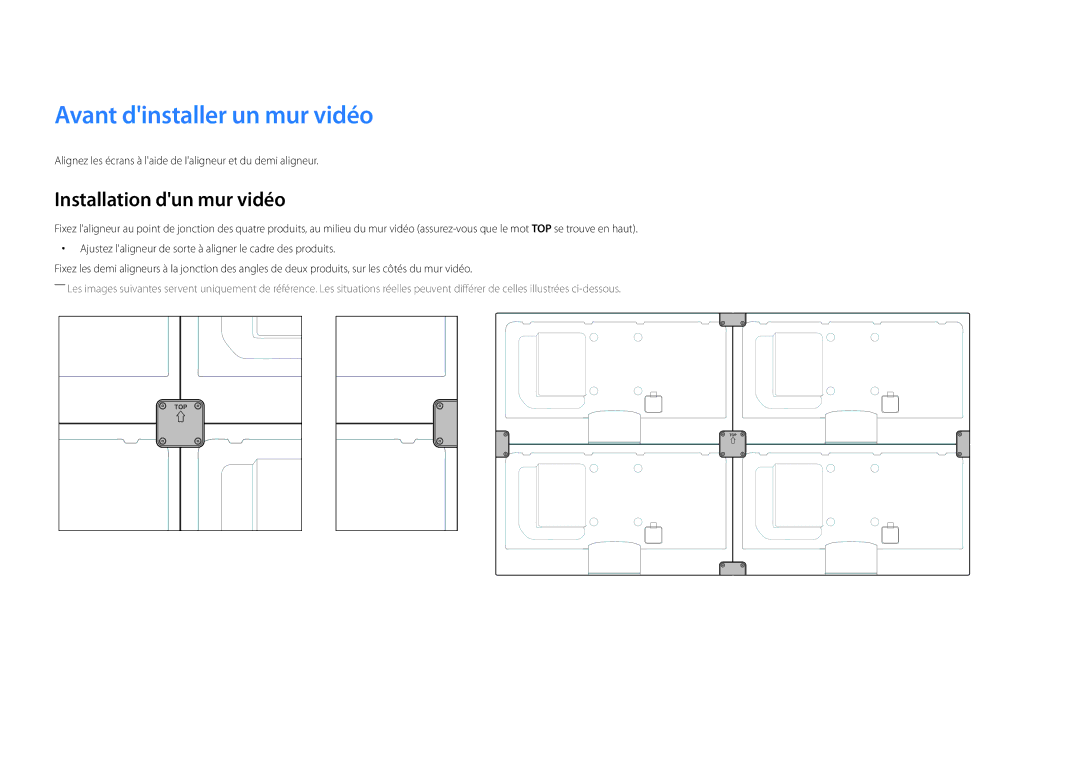 Samsung LH46UEDPLGC/EN, LH55UEDPLGC/EN manual Avant dinstaller un mur vidéo, Installation dun mur vidéo 