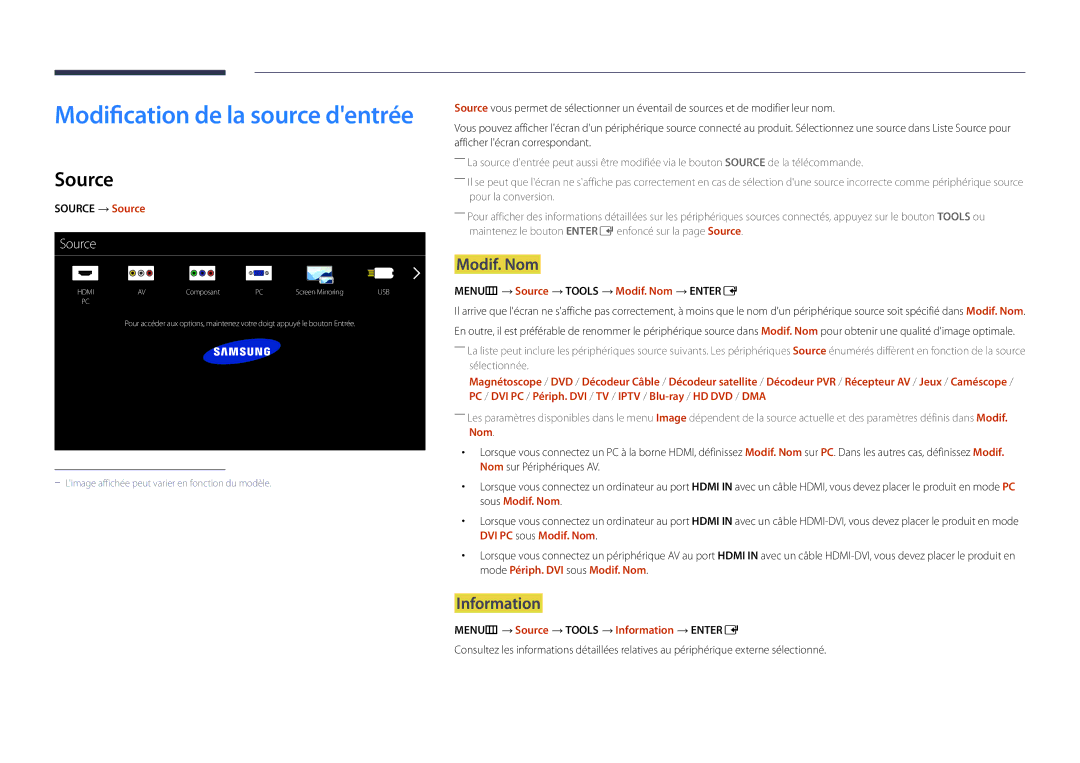 Samsung LH55UEDPLGC/EN, LH46UEDPLGC/EN manual Modif. Nom, MENUm → Source → Tools → Information → Entere 