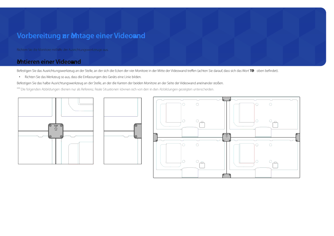 Samsung LH46UEDPLGC/EN, LH55UEDPLGC/EN manual Vorbereitung zur Montage einer Videowand, Montieren einer Videowand 