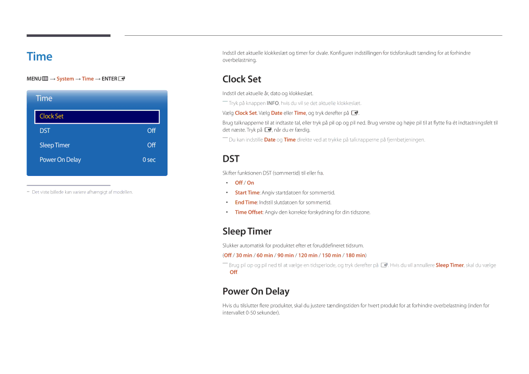 Samsung LH46UEDPLGC/EN, LH55UEDPLGC/EN manual Clock Set, Sleep Timer, Power On Delay 